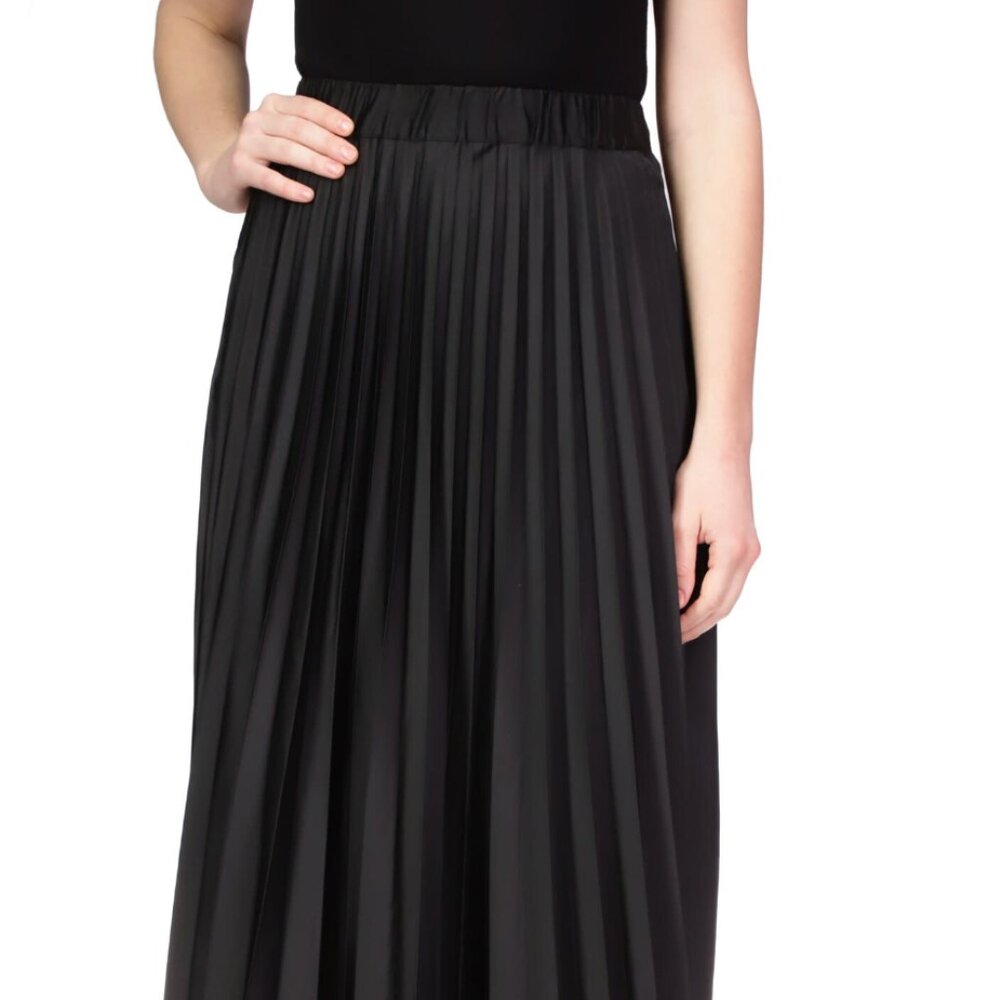 Sanctuary Black satin pleated midi skirt